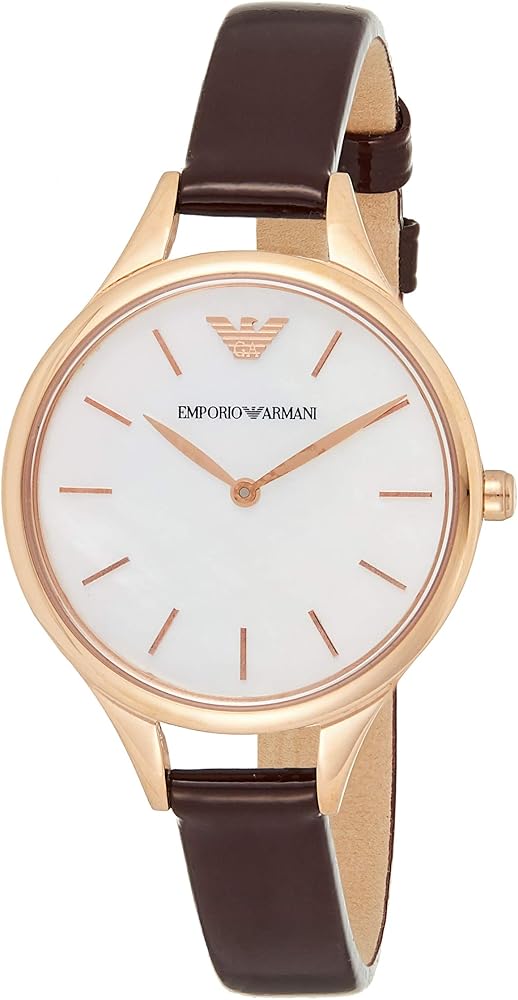 Emporio Armani Aurora Mother of Pearl White Dial Brown Leather Strap Watch For Women - AR11057 - Image 2